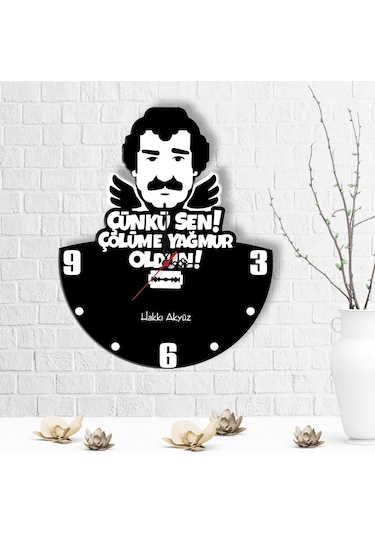 Kişiye Özel Çölüme Yağmur Oldun Tasarımlı Ahşap Duvar Saati - 3 Çok Renkli