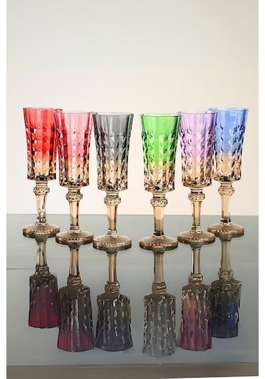 Çift Renk Flüte 6'lı Kristal Ayaklı Kahve Yanı Su Bardağı