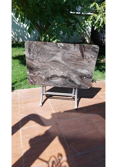 Dekoratif Katlanır Masa Bahçe Ve Çalışma Masası 60 90 Siyah Mermer