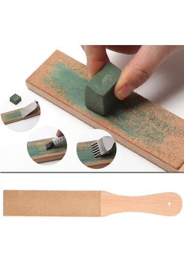 Springsun Ahşap Saplı İki Yönlü Deri Taşlama Aleti - Deri Ve Ahşap Kesici Araçları İçin Keskinleştirici Tahta