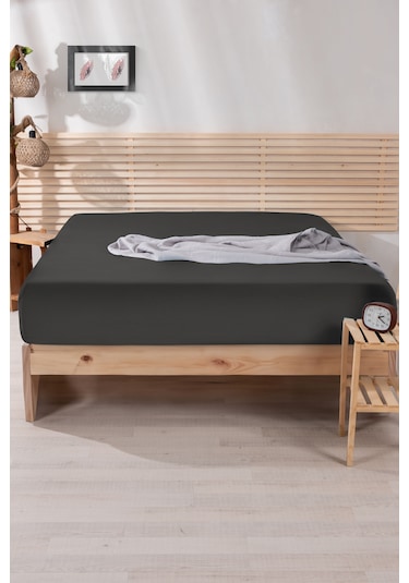 Nordqueen %100 Pamuk Tek Kişilik 100 200 Lastikli Çarşaf Antrasit