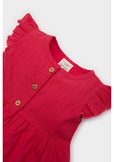 DeFacto Kız Bebek Basic Düz Kısa Kollu Flamlı Poplin Yazlık Elbise Z7402A225SMRD282