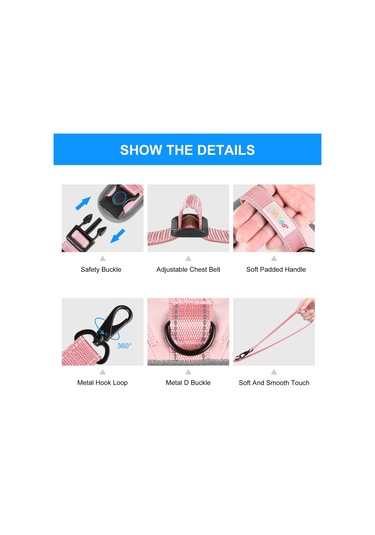 Funadd Traction Rope Reflective Breatheable Nylon Pet Vest Dog Harness, Size: M Pembe