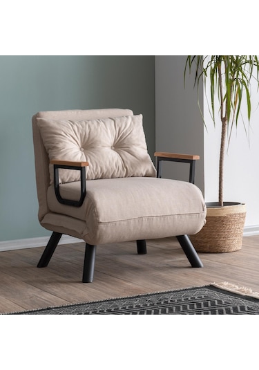 Pafu Sando Tekli Katlanır Yataklı Koltuk Keten Krem Krem