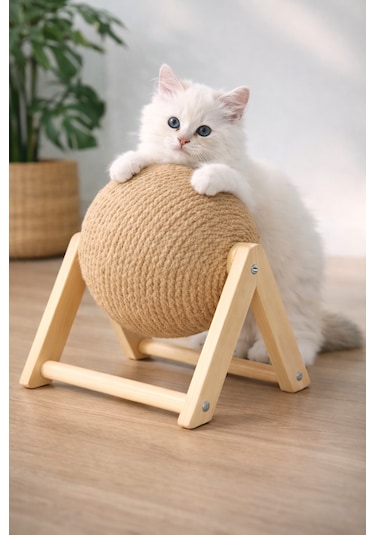 Kedi Tırmalama Topu Ahşap Ayaklı, Dayanıklı Kedi Oyuncağı