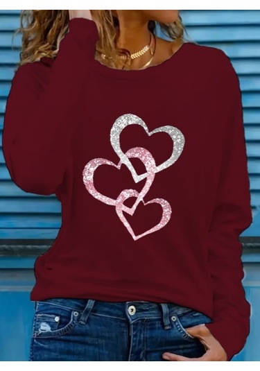 Kadın Uzun Kollu Bisiklet Yaka Çiçek Desenli Viskon Bluz Bordo