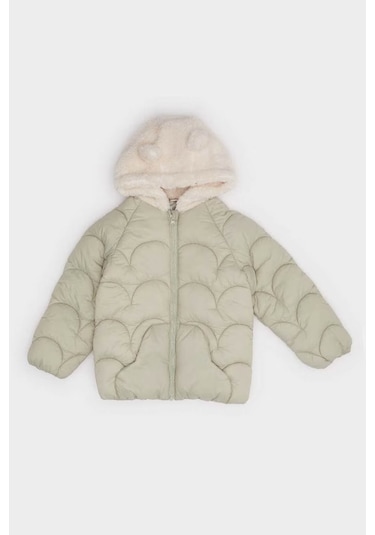 Defacto Rüzgar Geçirmez Su Geçirmez Kapüşonlu Fermuarlı Yeşil Kız Bebek Mont E7951a5/gn270 Yeşil