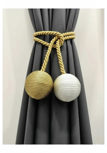 İki Toplu Yan Bağlama Fon Perde Toplama Aparatı Gold Krem