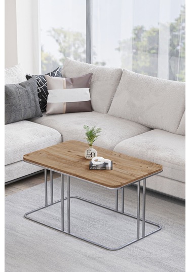 Lyon Orta Sehpa Gümüş Metal - Atlantik Çam Tabla