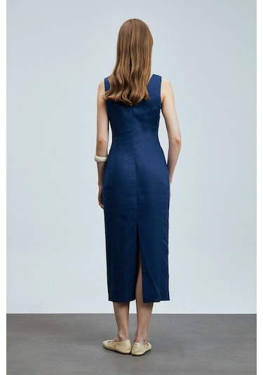 Lufian Honey Kadın Kolsuz Keten Elbise Lacivert Lacivert 121290016100200 Lacivert