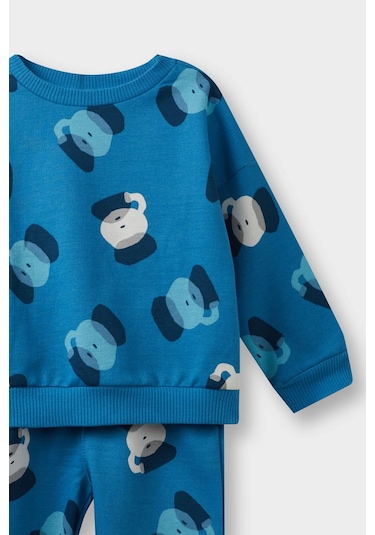 Defacto Erkek Bebek 2li Takım Desenli Sweatshirt Eşofman Altı F0214a525wnbe535 Mavi