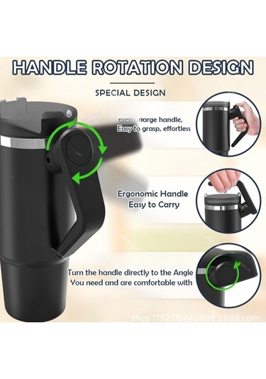 Mufunye The Iceflow Flip Straw Pipetli Termos Bardak 30oz 950ml , Siyah