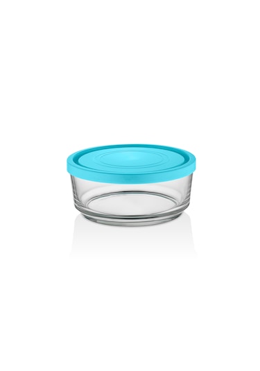 Glassco Kapaklı Cam Saklama Kabı Yuvarlak Mavi 450 CC 6 Adet Şeffaf