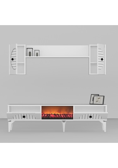 Breda Şömineli Tv Ünitesi Takımı Beyaz