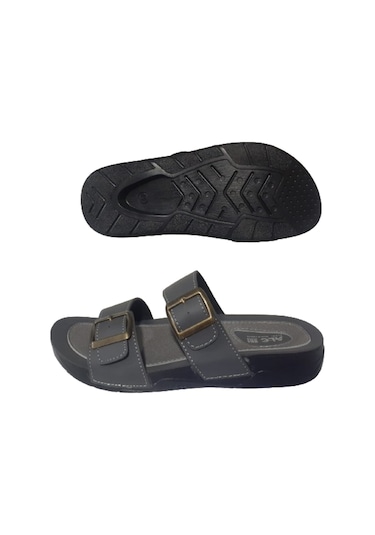 Alc Eren Erkek Gri Çift Tokalı Ortopedik Taban Günlük Terlik Gri