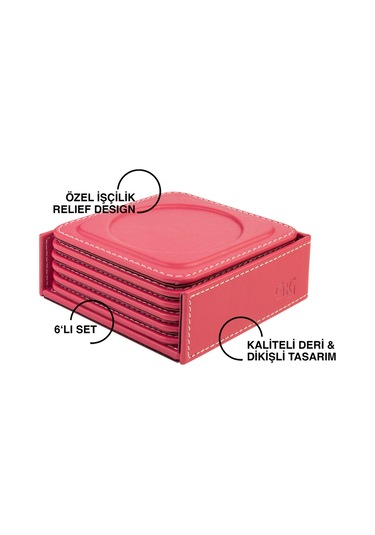 Bardak Altlığı,6 Lı Set,masaüstü Yuvarlak Cup Coaster,vegan Suni Deri,11x11 Cm.,fuşya Fuşya