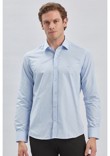 Koyu Mavi Uzun Kollu Bez Ayağı Sert Yaka Cepsiz Klasik Slim Fit Dar Kesim Gömlek 1004240230-koyu Mavi Koyu Mavi