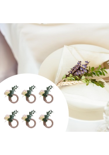 Homyl 6x Peçete Halkaları Parti Çiçekli Mutfak Festivali Tokaları Açık Sarı