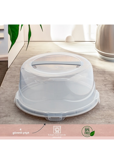 Porsima 1092 Yuvarlak Kek Pasta Fanusu Saklama Kabı 25 CM Gri