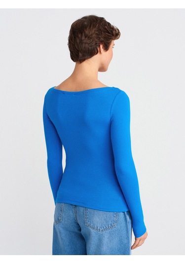 Dilvin 31332 Kayık Yaka Uzun Kollu Top-saks Saks