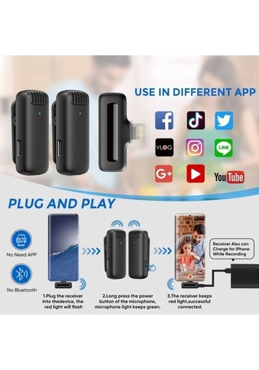 Wondernest Type-c / Usb-c Kablosuz Yaka Mikrofonu, Şarj Kutulu Kolay Kullanım