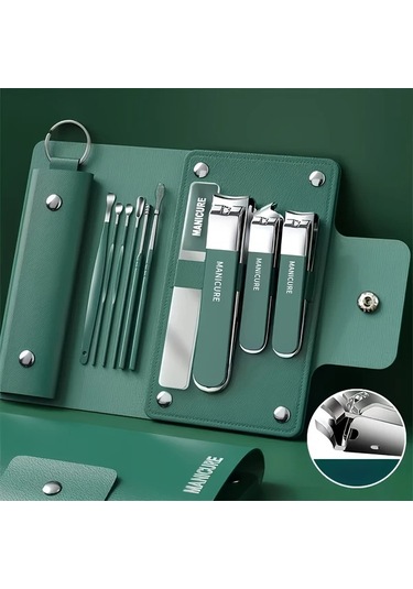 Oldfriend Set119 Gradyan Yeşil 10 Parça Manikür Seti, Tırnak Makası Ve Kulak Kaşık Bakım Kiti Seyahat Veya Ev İçin Hediye