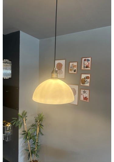 Perry Cam Tekli Avize Lale Beyaz Başlık Retro Sarkıt Lamba Restoran Salon Aydınlatma Beyaz