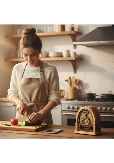 Ns-7061 Retro Ahşap Tasarım Bluetooth Hoparlörlü Radyo Fm/am Destekli, Şarjlı Ve Taşınabiliri Rady-436