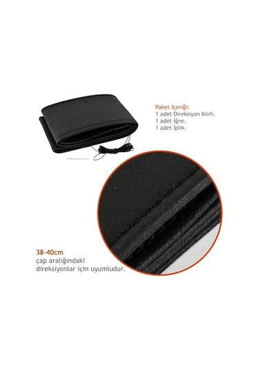 Fox D-121 Dikmeli Düz 38 Cm Siyah Direksiyon Kılıfı