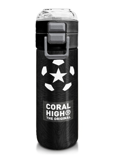 Coral High 500 Ml Paslanmaz Çelik Okul Termosu/suluk/matara - Erkek Çocuk - Siyah Futbol Desenli - Sızdırma Yapmaz Çok Renkli