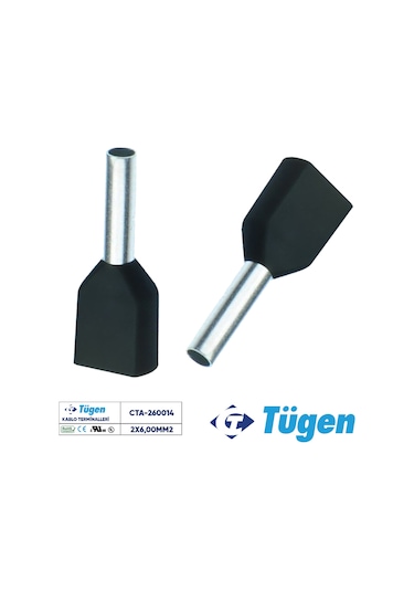 Tügen 2x6,00mm2 Çift Girişli İzoleli Yüksük Siyah 1 Kutu 100 Adet