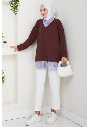 Gömlek Yaka Oysho Tunik 1612 - Acı Kahve Acı Kahverengi