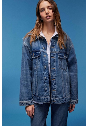 DeFacto Oversize Geniş Kalıp Jean Ceket D8664AX25SPNM28 Mavi