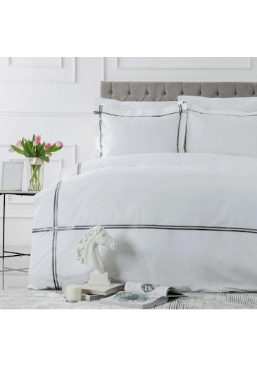 Karaca Home White Colllection Valse Gri Çift Kişilik Saten Şeritli Percale Nevresim Takımı Gri