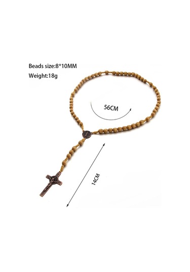 Ahşap Boncuk El Yapımı Tel Vintage Haç Kolye Koyu Kahve Çok Renkli