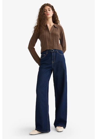 Defacto Regular Fit Polo Yaka Fermuarlı Triko Hırka A3331ax25wnbn319 Kahve