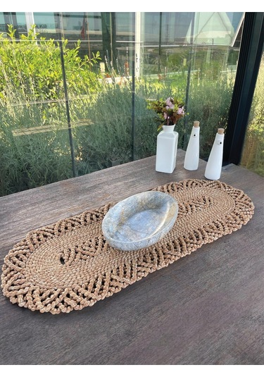 1 Adet Hasır Görünümlü Dekoratif Runner Leke Tutmaz Natural Kahverengi