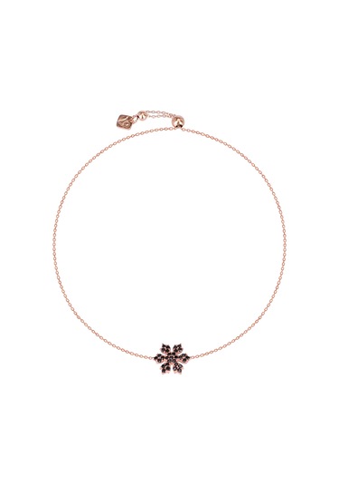 Siyah Zirkon Taşlı Pırlanta Montür Rose Altın Kaplama Asansörlü Çiçek Desenli Gümüş Bileklik Gümüş - Rose Gold