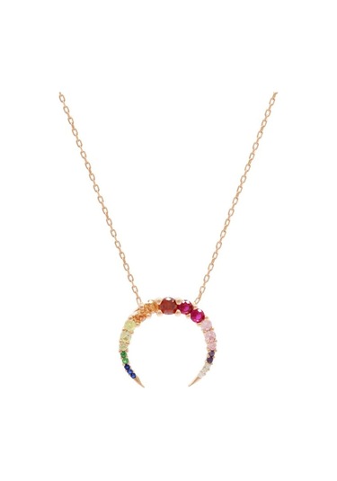 Multi Renk Zirkon Taşlı Hilal Tasarım Rose Renk 925 Ayar Gümüş Ka (537181616)