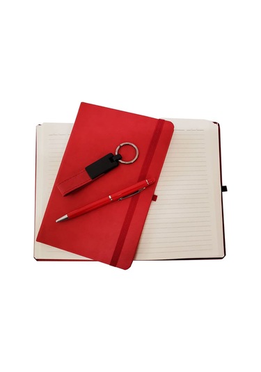 Kırmızı Defter Kalem Ve Anahtarlık Seti