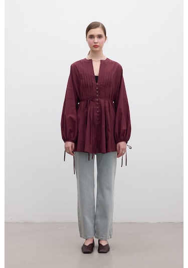 Nervür Detaylı Vual Tunik Bordo Bordo