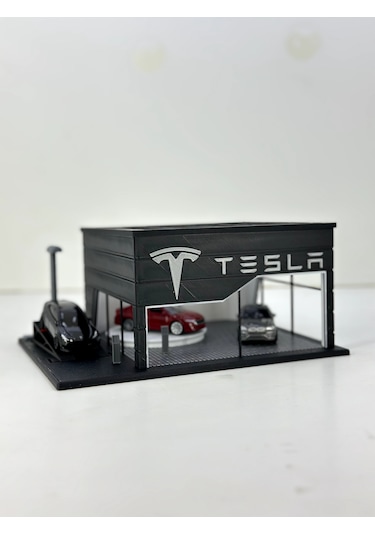 1/64 Ölçekli Tesla Diorama Tasarımlı Araç Sergileme Garajı 3d Baskı