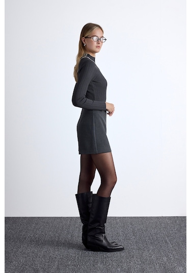 Yüksek Yaka Triko Bluz Antrasit Antrasit