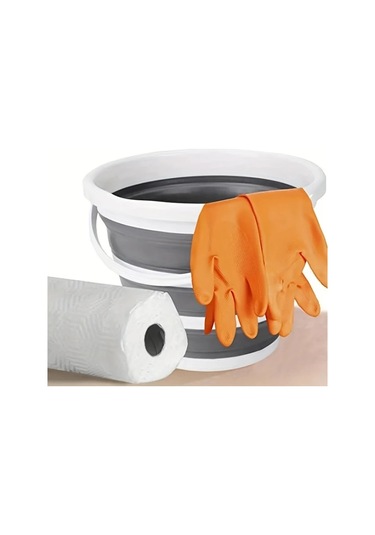 Willowhaven 1 Adat Katlanır Plastik Kova - Gri Çizgili Kampçılık Balıkçılık Araba Yıkama