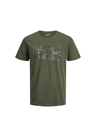 Jack & Jones 12215700 Techlogo Bisiklet Yaka Logolu Tişört Forest Night Haki