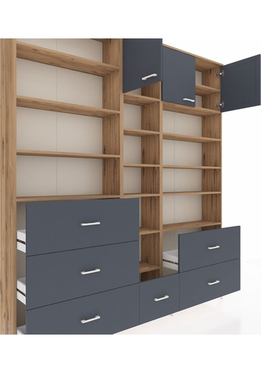Arges Dolap 17 Raflı 6 Çekmeceli 3 Kapaklı 220x30x243 Çam-antrasit/antrasit Antrasıt/antrasıt