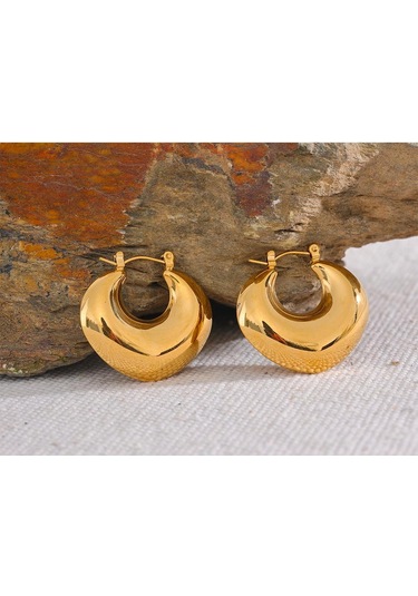 Eetit Paslanmaz Çelik Geometrik Tıknaz Sıradışı Hoop Küpeler Kadınlar İçin Altın Renk Pvd Doku Charm Şık Takı Altın