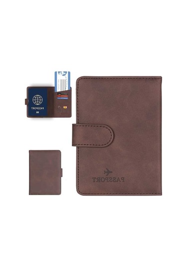 Createtech Pasaport Tutucu Rfıd Engelleme Deri Cüzdan Seyahat Kart Kılıfı Kahverengi Kahverengi