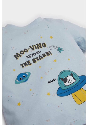 DeFacto Erkek Bebek Pijama Takımı Baskılı Kısa Kollu Penye Üst Beli Lastikli Şort E1184A525HSBE343 Mavi