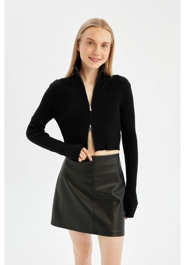 Defacto Coool Yarım Balıkçı Yaka Fermuarlı Triko Hırka B2558AX24AUBK56 Siyah